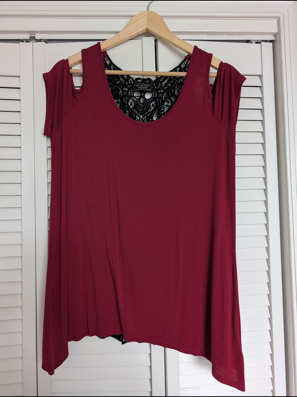 Burgundy Cold-Shoulder Lace-Back Tank Top